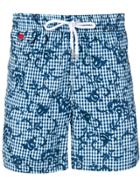 Kiton Check Print Swimming Shorts - Blue