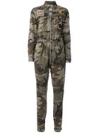 History Repeats Camouflage Print Jumpsuit, Women's, Size: 40, Green, Cotton/spandex/elastane