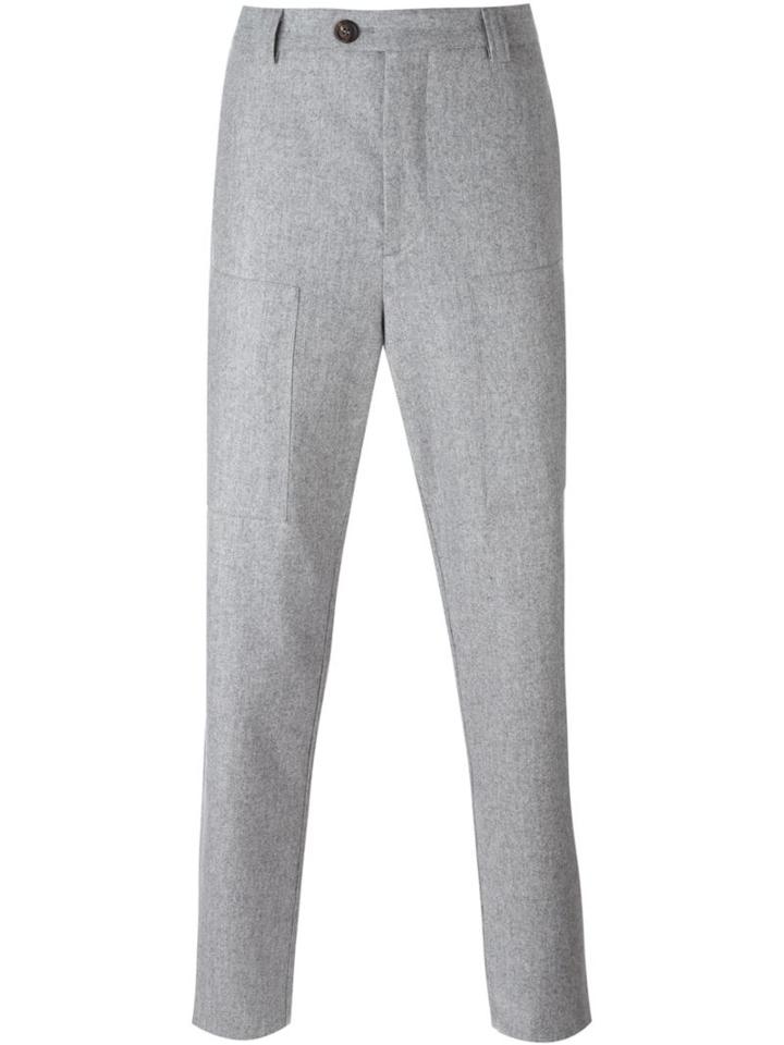 Brunello Cucinelli Side Pocket Detail Trousers, Men's, Size: 52, Grey, Cotton/acetate/cupro/wool
