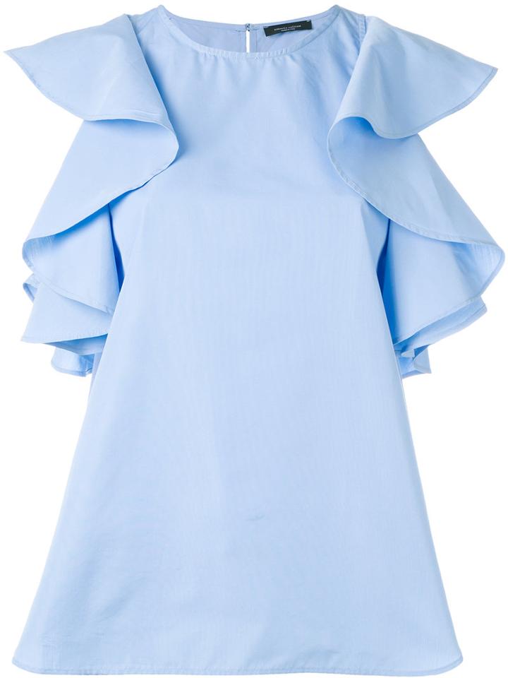 Roberto Collina Ruffled Sleeves Blouse, Women's, Size: Small, Blue, Cotton