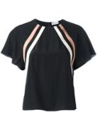 Diagonal Stripe Blouse - Women - Silk/polyester - 42, Black, Silk/polyester, Red Valentino