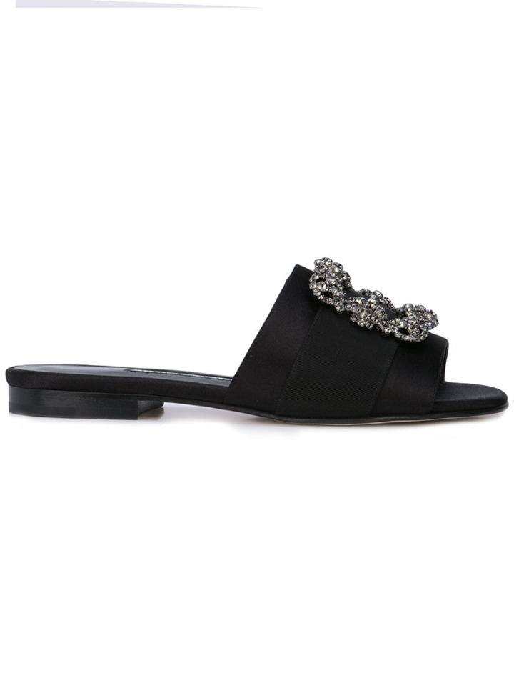 Manolo Blahnik Crystal Embellished Mules - Black