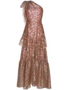 Peter Pilotto One Sleeve Frill Lurex Square Print Gown - Nude &