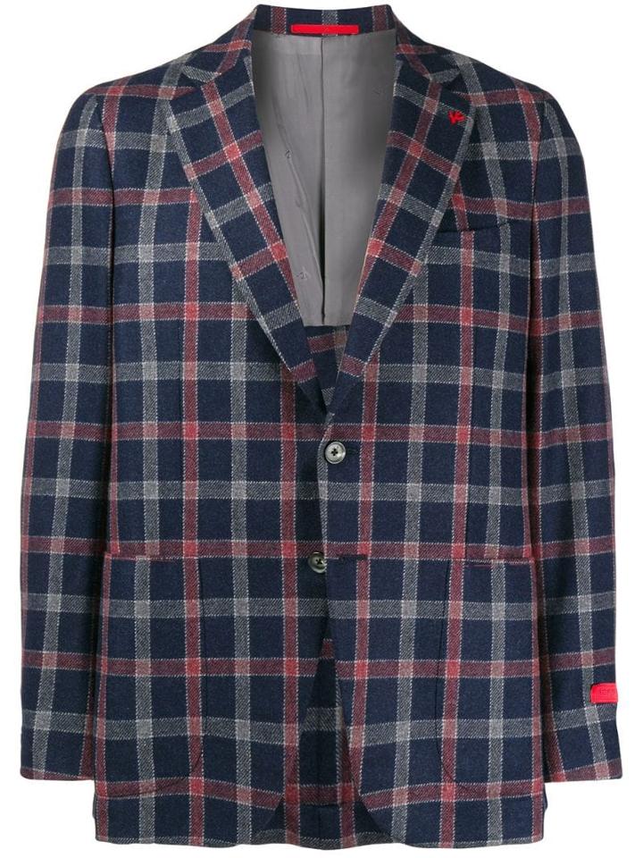 Isaia Plaid Fitted Blazer - Blue