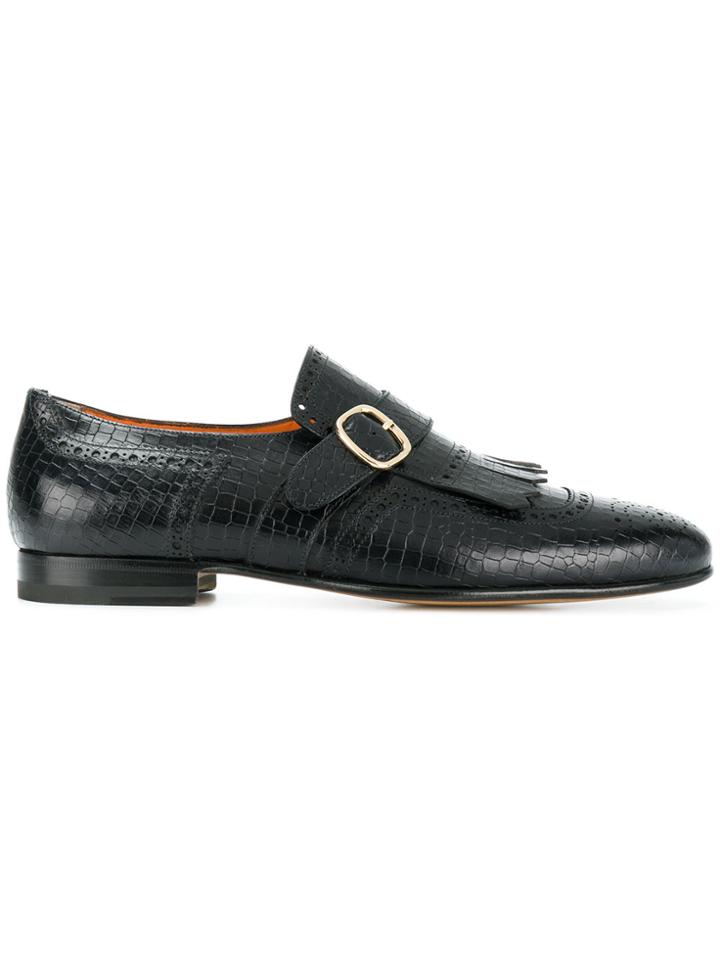 Santoni Crocodile Effect Monk Shoes - Black