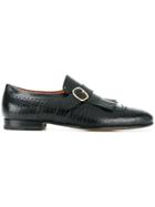 Santoni Crocodile Effect Monk Shoes - Black