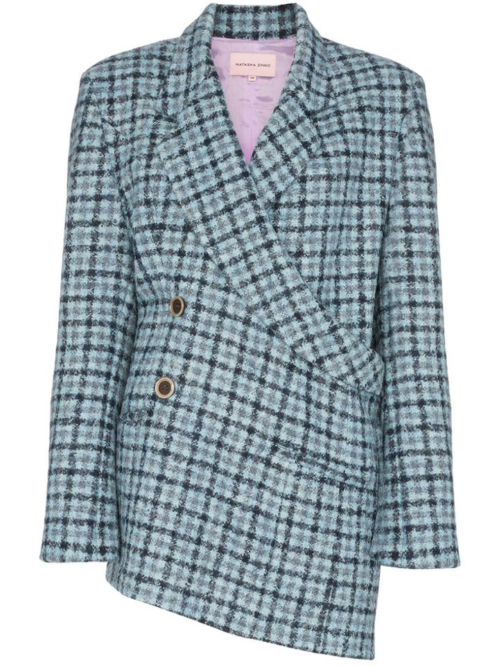 Natasha Zinko Wrap Collar Check Jacket - Blue