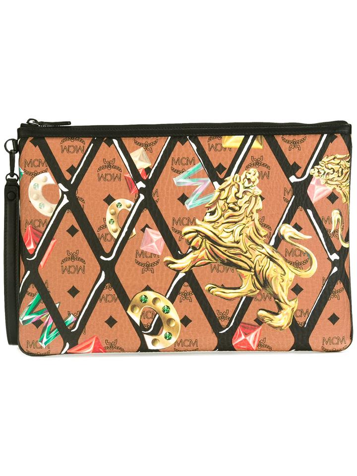 Mcm Printed Zip Clutch, Adult Unisex, Pvc