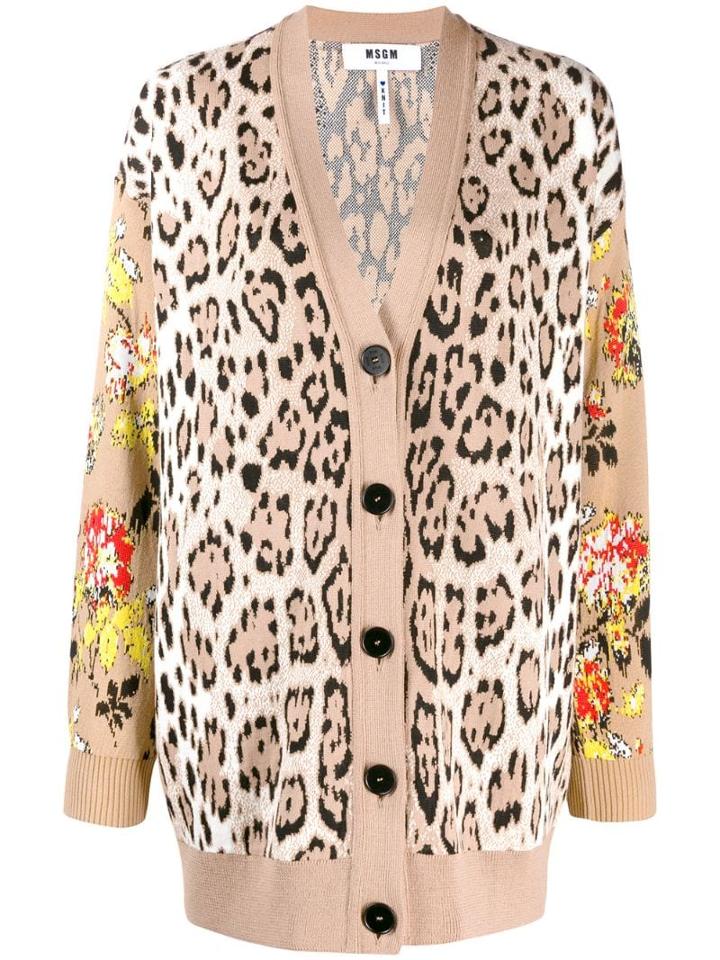 Msgm Oversized Dual-print Cardigan - Neutrals