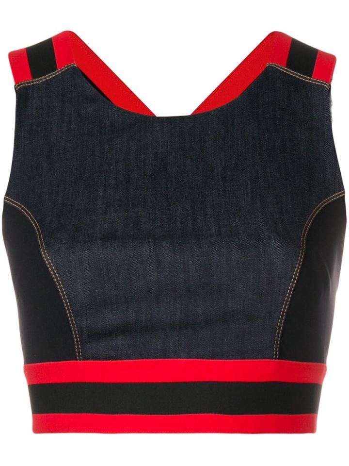 No Ka' Oi Stripe Trim Crop Top - Blue