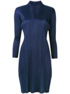 Pleats Please By Issey Miyake - Cropped Sleeve Plissé Dress - Women - Polyester - 4, Blue, Polyester