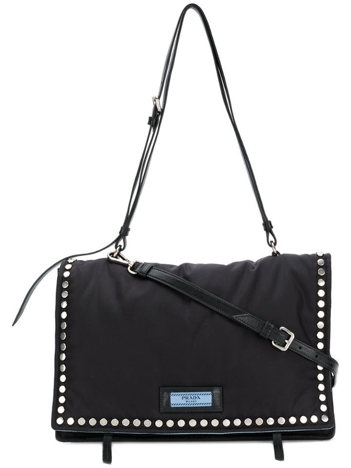 Prada Studded Foldover Flap Tote Bag - Black