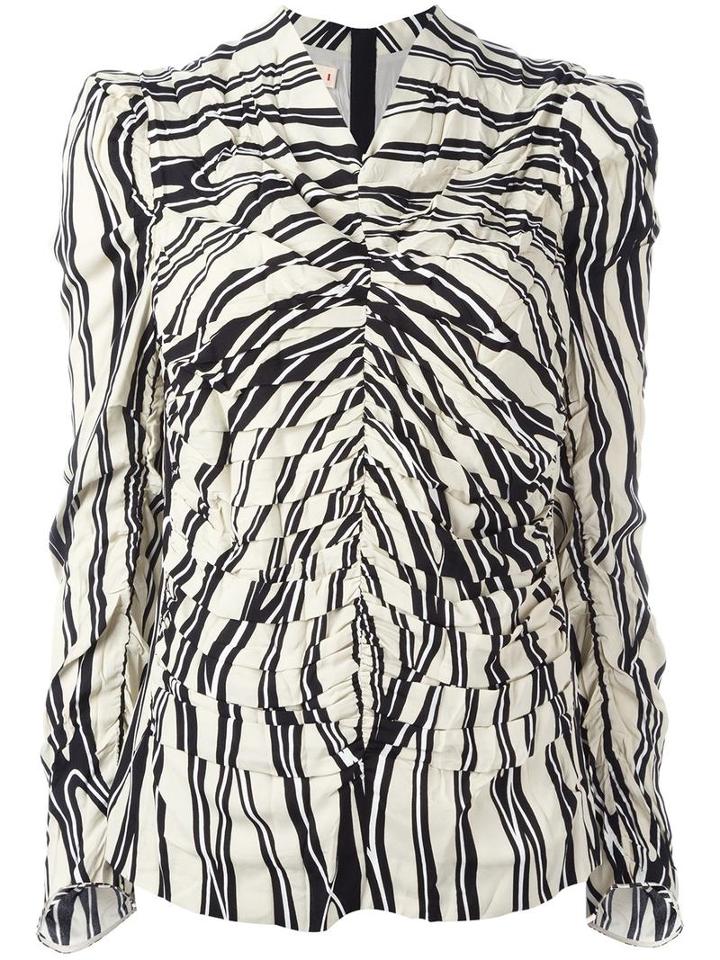 Marni Ruched Trellis Print Blouse, Women's, Size: 42, Black, Silk/viscose
