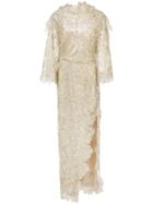 Christian Siriano Side Slit Embroidered High Neck Dress - Metallic