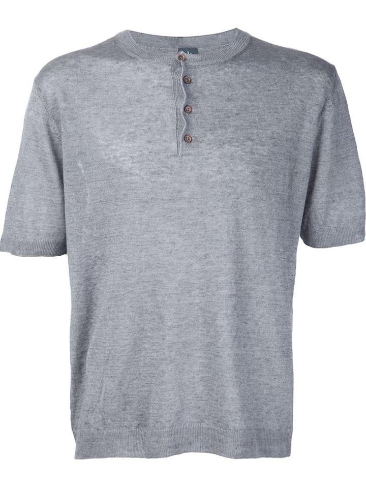 Eleventy Short Sleeve Henley Jumper, Men's, Size: M, Grey, Linen/flax