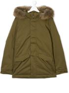 Herno Kids Teen Fur Trim Hooded Coat - Green