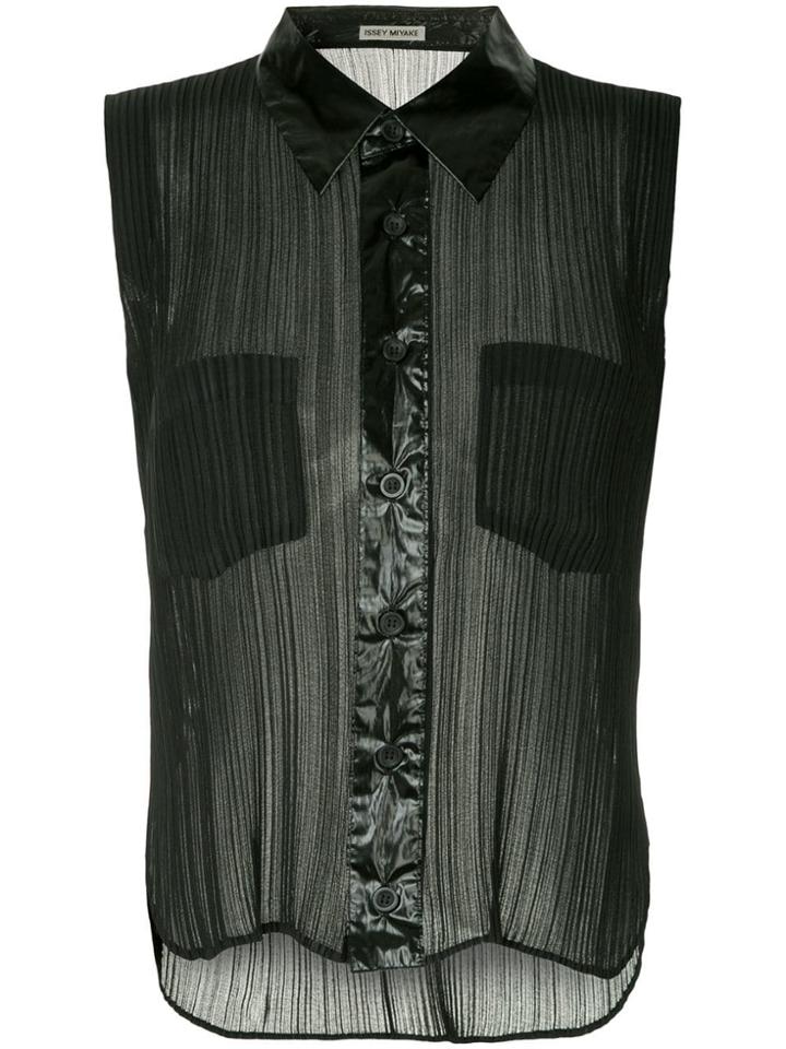 Issey Miyake Vintage Sleeveless Buttoned Pleated Shirt - Black