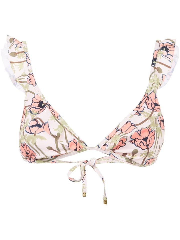 Tory Burch Floral Print Ruffled Bikini Top - Pink