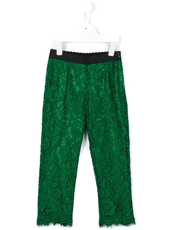Dolce & Gabbana Kids Frayed Floral Lace Flares, Girl's, Size: 8 Yrs, Green