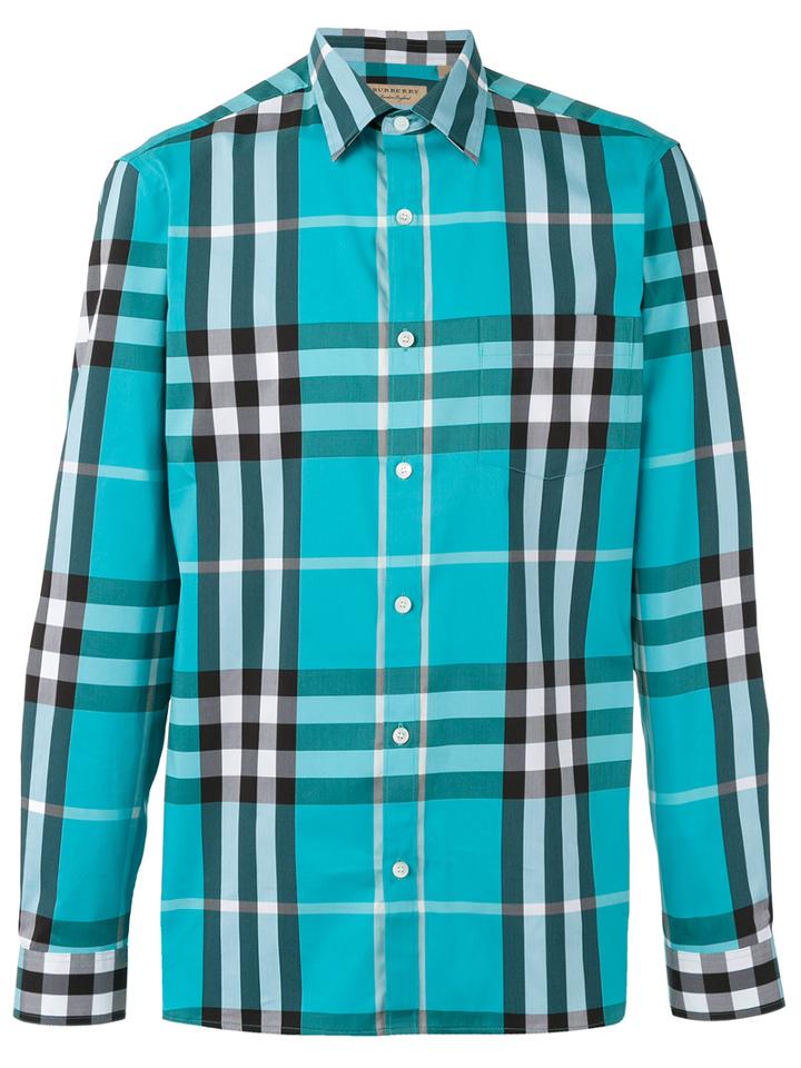 Burberry House Check Shirt, Men's, Size: Xl, Blue, Cotton/polyamide/spandex/elastane
