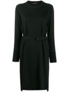 Luisa Cerano Stepped Hem Belted Dress - Black