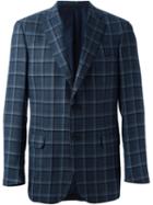 Brioni Windowpane Check Blazer, Men's, Size: 54, Grey, Silk/cupro/cashmere/wool