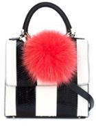 Les Petits Joueurs Mini 'alex' Tote, Women's, Black, Fox Fur/watersnake Skin