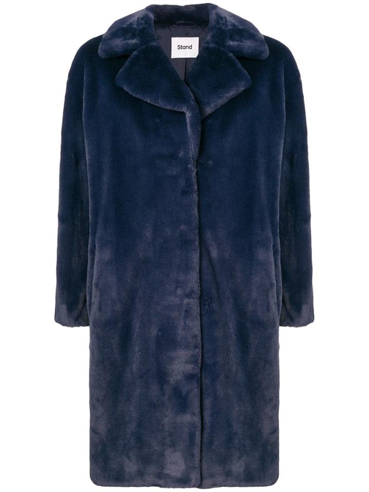 Stand Single-breasted Coat - Blue
