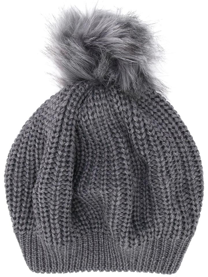 Le Chapeau Ribbed Pompom Hat - Grey