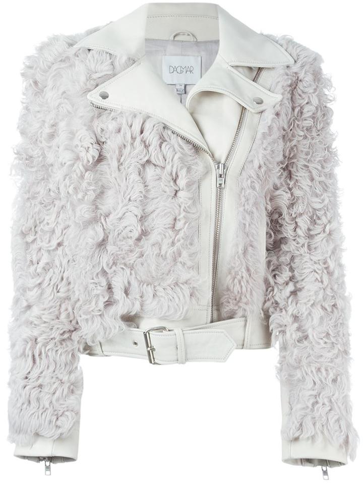 Dagmar Faux Fur Panel Biker Jacket, Women's, Size: 36, Nude/neutrals, Leather/polyester