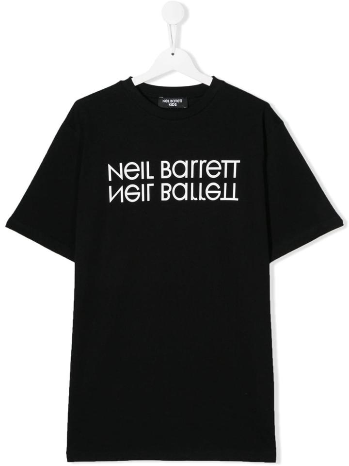 Neil Barrett Kids Teen Mirrored Logo Print T-shirt - Black