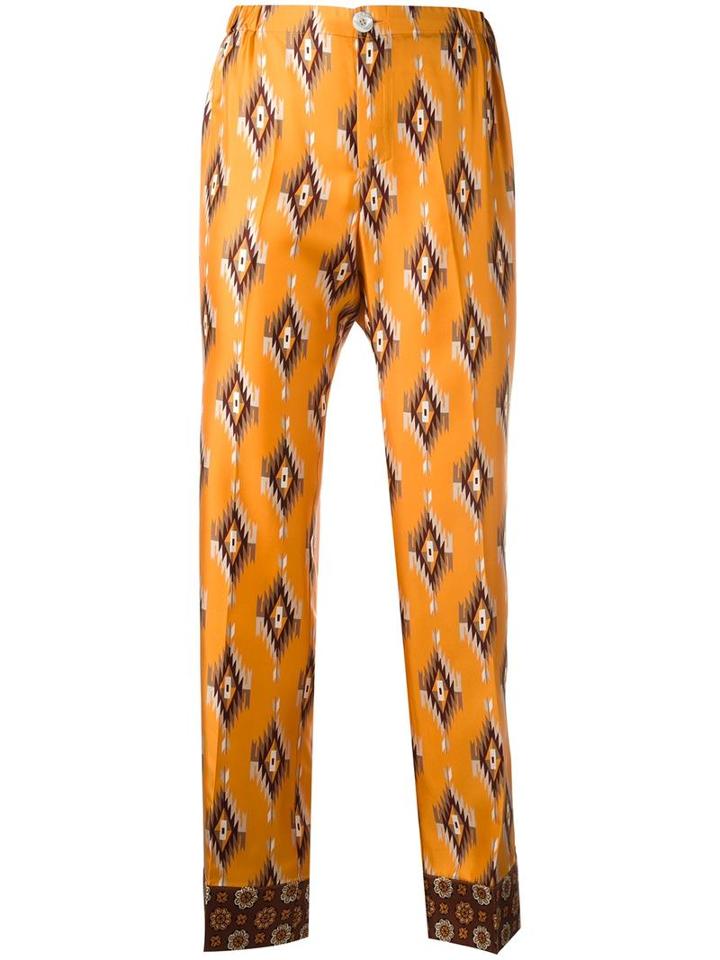 For Restless Sleepers Geometric Print Cropped Trousers, Women's, Size: Small, Yellow/orange, Silk