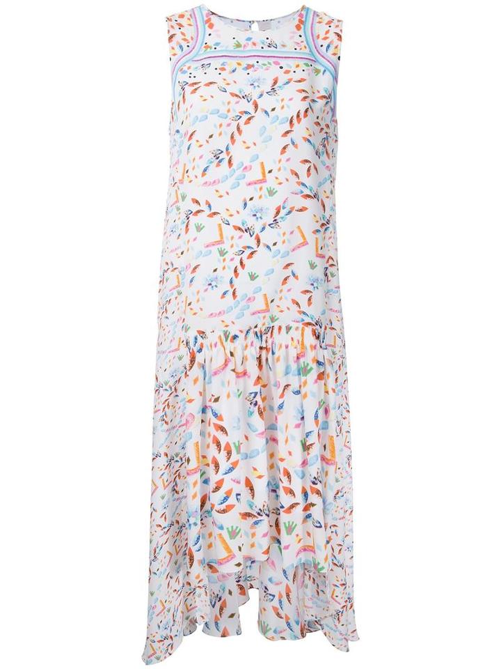 Peter Pilotto Pleated Trim Printed Dress, Women's, Size: 10, White, Silk