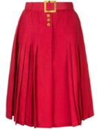 Chanel Pre-owned Belted Button Pleated Skirt - Red