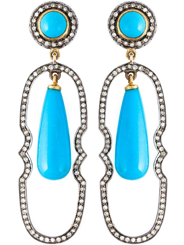 Gemco Turquoise And Diamond Drop Earrings