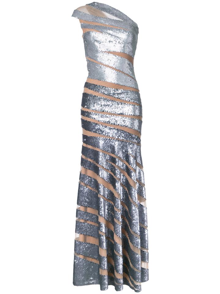 Jean Fares Couture One Shoulder Gown, Women's, Size: 38, Grey, Silk