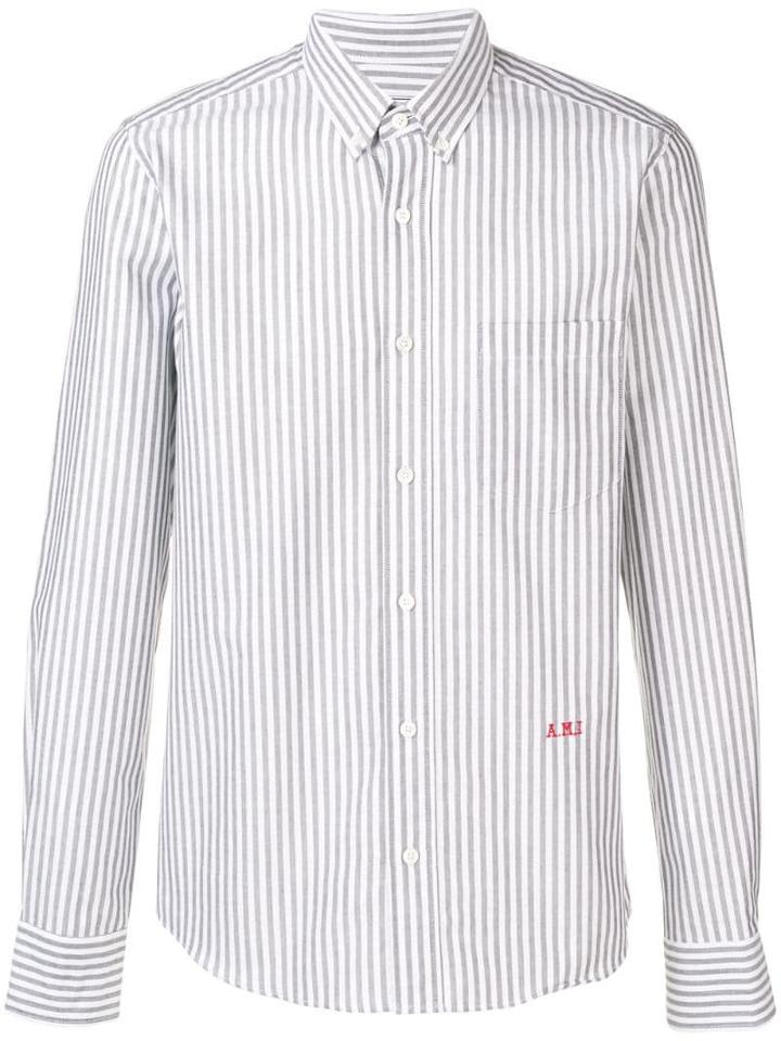 Ami Paris Slim Fit Button-down Shirt A.m.i Front Embroidery - Black