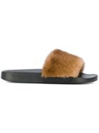 Givenchy Fur Slider Sandals - Brown