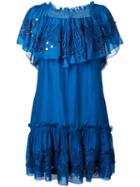 Roberto Cavalli Embroidered Off-the-shoulder Dress, Women's, Size: 40, Blue, Silk/cotton