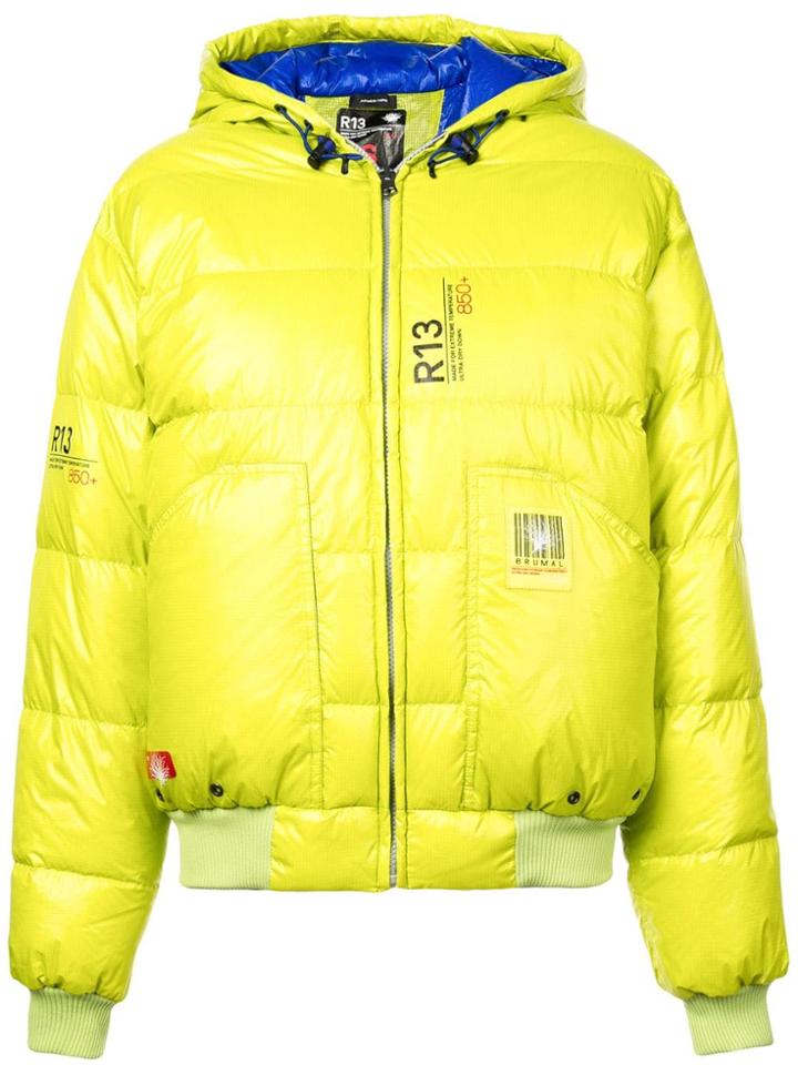 R13 Hooded Puffer Jacket - Yellow & Orange