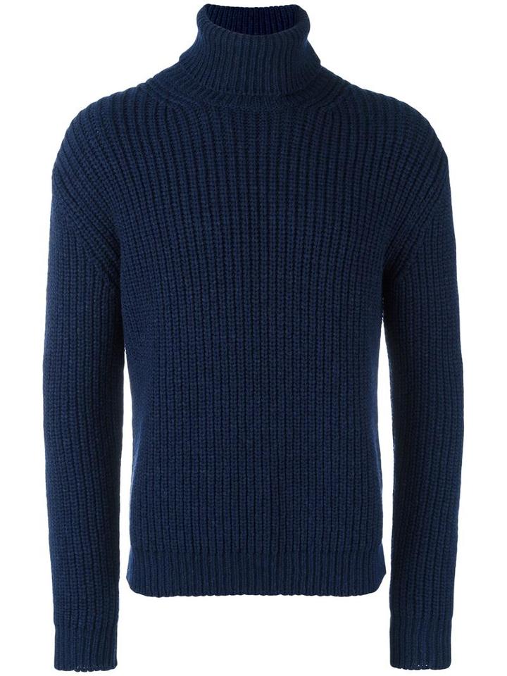 Z Zegna Turtleneck Sweater, Men's, Size: Large, Blue, Wool