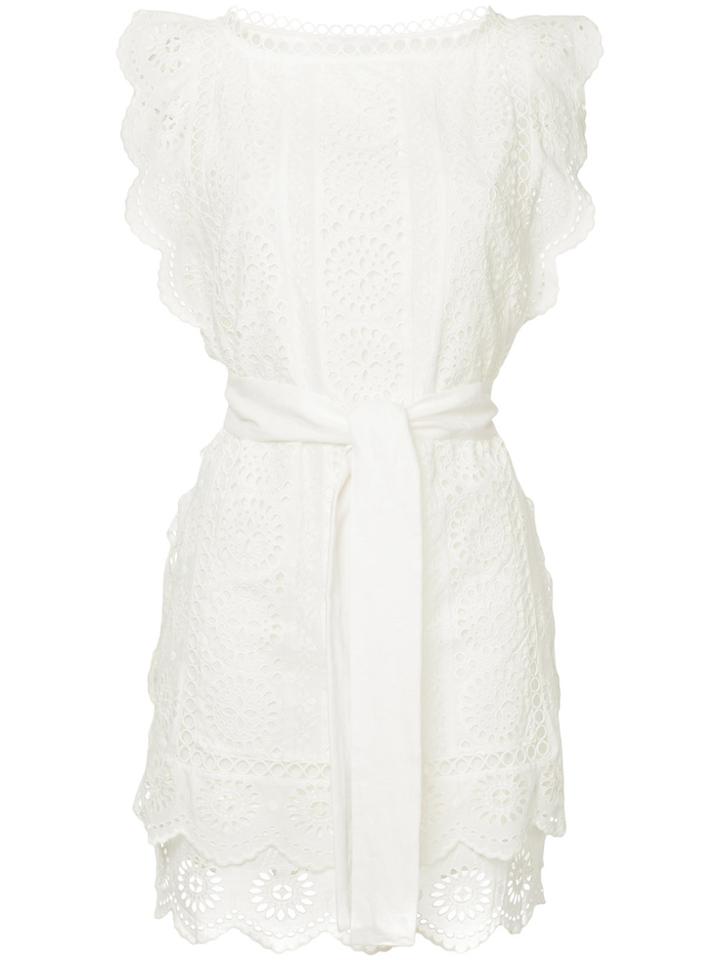 Zimmermann Crochet Stitched Tie Waist Dress - White