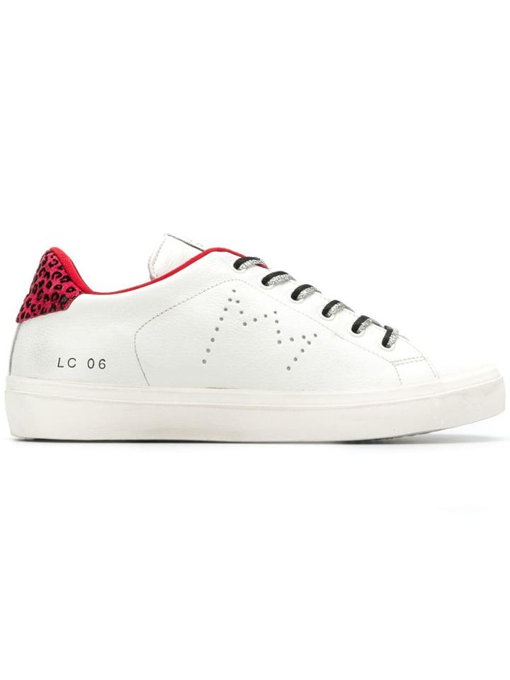 Leather Crown Leopard Print Heel Sneakers - White