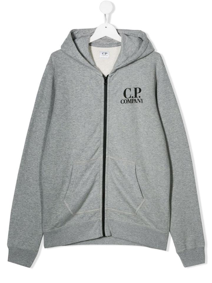 Cp Company Kids Teen Logo Print Hoodie - Grey