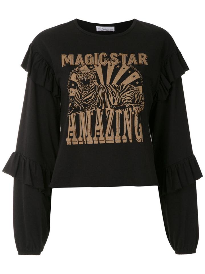 Nk Printed Ruffled Blouse - Black