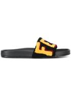 Fendi Logo Patch Slider Sandals - Black