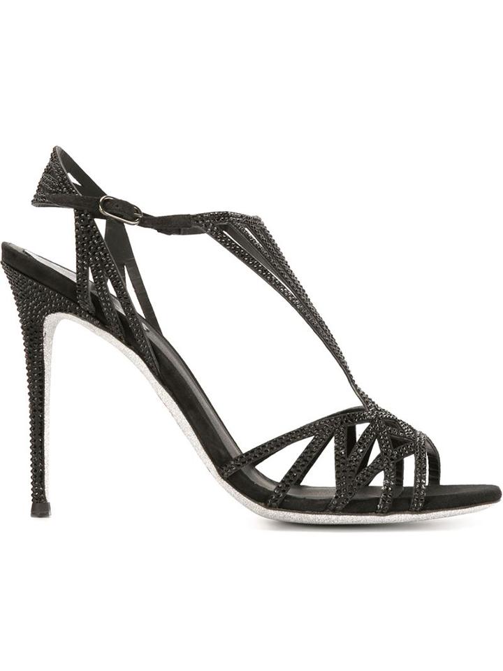 René Caovilla Strappy Sandals, Women's, Size: 36, Black, Leather/suede