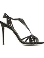 René Caovilla Strappy Sandals, Women's, Size: 36, Black, Leather/suede