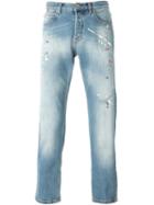 Eleventy Paint Splash Straight Jeans, Men's, Size: 38, Blue, Cotton/spandex/elastane
