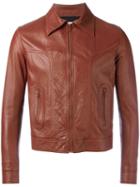 Saint Laurent Zip-up Leather Jacket, Men's, Size: 46, Brown, Lamb Skin/cupro/cotton